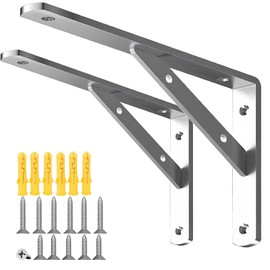 Heavy Duty Shelf Bracket,Welded Bracket,Stainless Steel Solid Shelf Brackets,Shelf Support Corner Brace Joint Right Angle Bracket,L Shaped Wall Shelf,Brushed Nickel 1 Pair (16 inches)