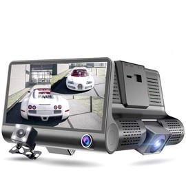 Aokyoung Dash Camera, Front and Rear 3 Cameras, WDR Function, Night Vision Function, Video Recorder, G-Sensor, Parking Surveillance, 1080P Full HD, Loop Recording, 4.0 Inches, 170° Wide Viewing Angle,