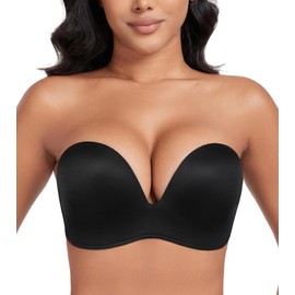 DotVol Strapless Push Up Bra Hand Shape Anti-Slip Padded Wireless Comfortable Lifting for Women(40B,Wing Black)