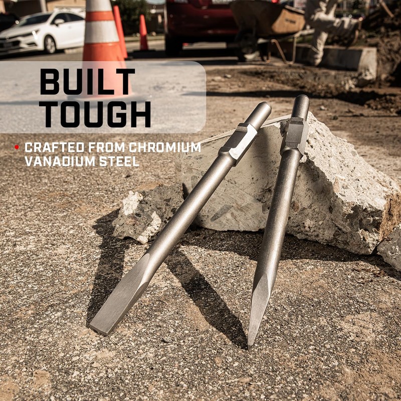 XtremepowerUS 2-Pieces 1-1/8" Hex Point and Flat Concrete Chisels for