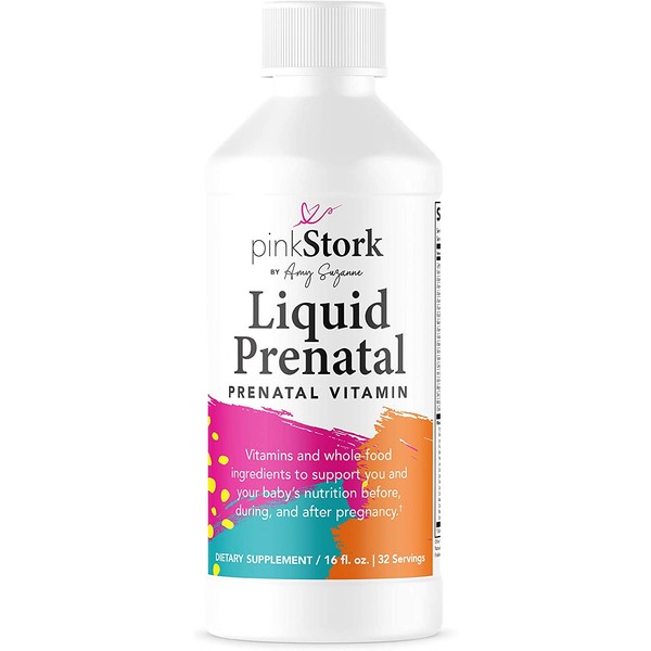 Pink Stork Liquid Prenatal Vitamins: Organic Whole Food Blend + Folate + Iron + Zinc + Vitamin C + Elderberry + Biotin, Better Absorption Than Pills + Capsules, Women-Owned, 32 Servings