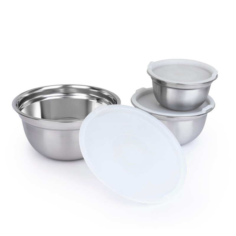 Luminuxe 3-Piece Stainless Steel Mixing Bowl Set with Lids –