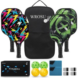 WROSU Pickleball Paddles Set of 4 Carbon Fiber | 2024 USAPA Approved Equipment w/Accessories | Core Carbon Fiber Pickleball Racquet Set | Have Traction and Stability | Set for Friends