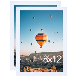 JCJMY 8x12 Picture Frame Set of 2 White for Wall Hanging or Tabletop- Wall Mounting Horizontally or Vertically, 8 x 12 Wall Gallery Poster Photo Frames for 8 by 12 Photo,2 Pack, White