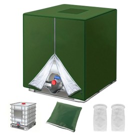 Frstem 420D IBC Tank Cover and 2 Pieces Filter Lid Filter, IBC Tank Accessories for Water Tank 1000L, 120 x 100 x 116 cm (Green)
