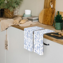 Pugwak Vintage Flower Kitchen Dish Towels 16x24 Inch Set of 2, Aesthetic Botanical Floral Tea Towel Gifts for Women Girls, Blue and White Chinoiserie Decorative Hand Towels Tea Towels