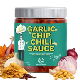 SAUCE UP Vegan Garlic Chip Chili Sauce | 100% Natural, Gluten-Free, Keto, No MSG | Crunchy, Sweet, Savory, Mildly Hot | Fried Garlic, Mexican Chilies, Spices | Handcrafted in NYC | 6oz Jar