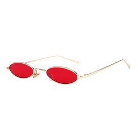 MEETSUN Vintage 90s Small Oval Sunglasses For Women Men Metal Frames Designer Gothic Glasses (C40-Gold-Red)
