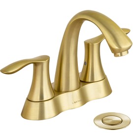 Brushed Gold Bathroom Faucet, Lava Odoro Brass 4 Inch Centerset Bathroom Sink Two Handle Vanity Faucet with Pop up Drain Assembly Supply Line, Spot-Resistant, BF423-SG