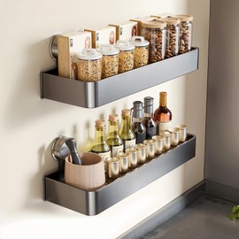 ONXE 2 Pack Suction Cup Spice Rack,Moveable Spice Shelf for Kitchen Refrigerator,Wall,Oven,Cabinet,No-drill Organizers Storage Seasoning Organization,Kitchen Essentials Gadget