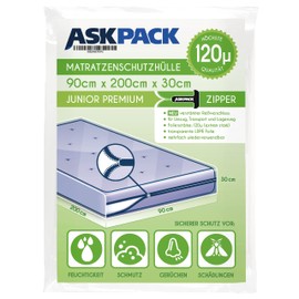 ASK Pack Mattress Protector Covers with Anchor Zip - Sizes from XS to XXL, Waterproof, Tear-Resistant, Ultra Strong Material up to 140 Micron - Ideal for Moving, Storage and Transport - 90 x 200 cm