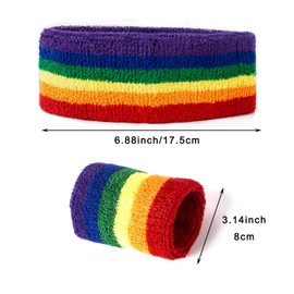 AYNKH 3PCS Rainbow Striped Sweatbands, Cotton Moisture Wicking Sports Headband Wristband Set for Athletic Men and Women