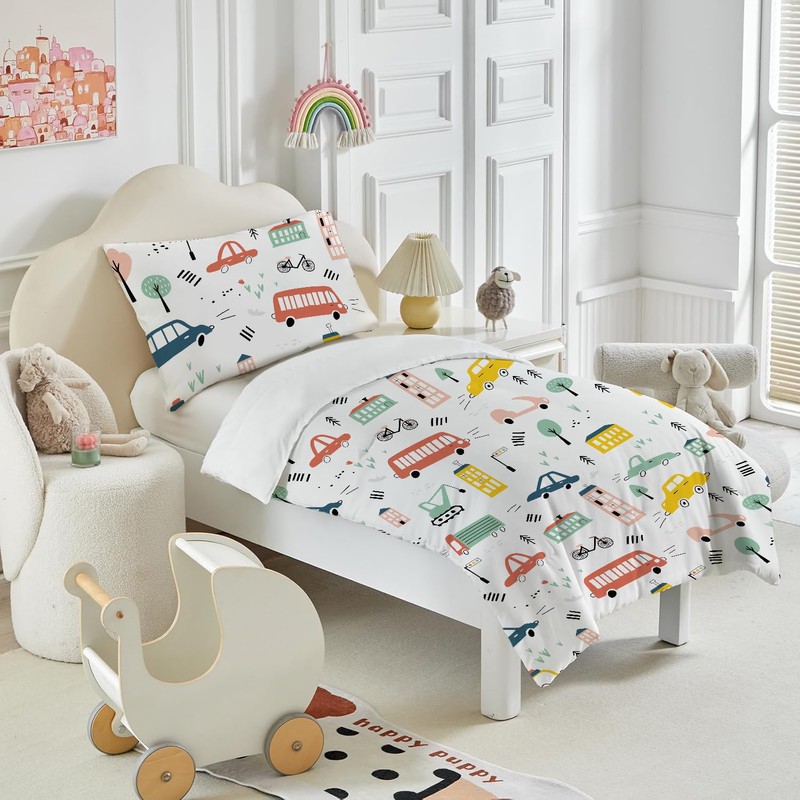 ROZTYLJ Cot Bed Duvet Cover Set Car Patterns Toddler Bedding