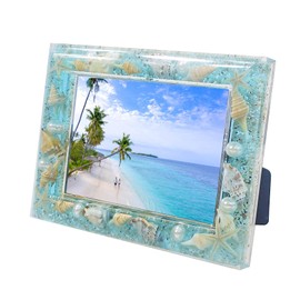 WalcoHome Life's a Beach! Our Tropical 4x6 Picture Frame Themed Seascape Makes a Perfect Backdrop for Your Vacation Memories Hand Crafted Tabletop & Wall Display Home Decor Nautical 4x6 Seashell