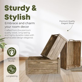 Minajay Home Set of 3 Wooden Crates – Nesting Crates for Storage & Display – Rustic Wood Boxes, Decorative Storage Crate, Stackable Wooden Crate Box for Decor, Gift Baskets & More (Natural Color)
