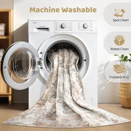 Area Rugs 9x12 Living Room: Washable Large Abstract Modern Soft Rugs Stain Resistant Indoor Floor Non Slip Accent Carpet for Bedroom Nursery Playroom Office Dining Room Dorm Home Decor- Brown