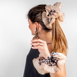 MyBiebi Maxi Scrunchies for Women, Girls, Kids. Double Layered Hair Ties Pleated Patterns. Exclusive Multicolor Ribbon Elastic edition ideal for Ponytails, wrist decoration and Gifts (Animal Print)