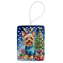 Silky Terrier Christmas Reindeer Porcelain Ornament