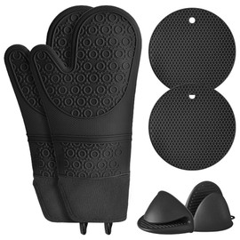 Nasjac 6 Piezas Guantes de Barbacoa de Silicona, Guantes Asador de Parrilla y Guantes de Horno y Soportes para Ollas, Resistente a Altas Temperaturas Utensilios de Cocina para Cocina y Horneado