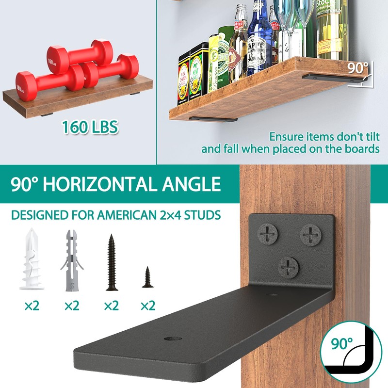 Goovilla Heavy Duty Floating Shelf Brackets 12 Inch for 2×4”