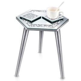 Mirrored End Table with Glass Mirrored Coasters Modern Silver Accent Table Bling Mirror Side Table Crushed Crystal Coasters Crushed Diamond Cup Mat for Living Room Home Kitchen (Hexagonal, 3 Pcs)