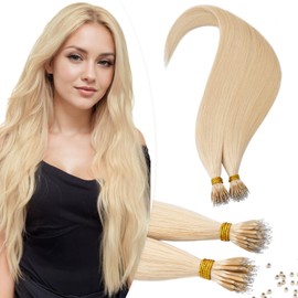TESS Nano Beads Hair Extensions 100% SSS Grade Real Human Hair for Women UK #613 Bleached Blonde 16 Inch 35g (Nano Rings Tip Included)