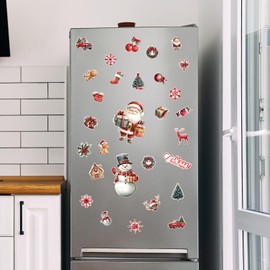 29pcs Christmas Refrigerator Magnets, Merry Christmas Magnetic Decorations Winter Holiday Magnets Snowman Santa Claus Tree Magnetic Fridge Stickers for Xmas Garage Door Mailbox Decor