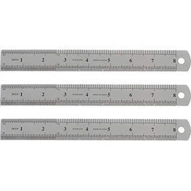 Metal Ruler - Pack of 3 - Flexible Stainless Steel Rulers Set - 8 Inches