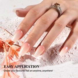 MelodySusie Semi Cured Gel Nail Strips (Pearly Pink Gradient)- Works with Nail lamp, Salon-Quality, Long Lasting, Easy to Apply & Remove - Includes 20Pcs, 2 Prep Pads, Nail File & Wooden Stick