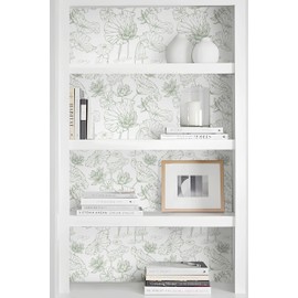 Safiyya Peel and Stick Wallpaper Green Contact Paper Peel and Stick Wall Paper Lotus Floral Modern Self Adhesive Removable Wallpaper for Bedroom Covering Vinyl Rolls 17.3" x 78.7"