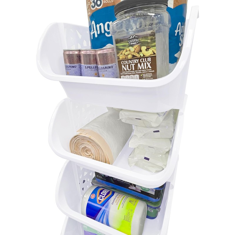 Skywin Plastic Stackable Storage Bins for Pantry White - 4-Pack