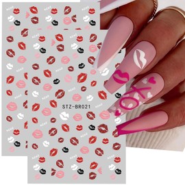 FBABFBUO Valentine's Day Lip Print Nail Art Stickers Lip Nail Stickers 3PCS Red Pink White Lips XOXO 3D Self-Adhesive Valentines Nail Designs Manicure Decals Nail Art Supplies for Women Nail Art Decorations