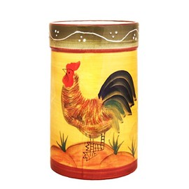ACK Tuscany Sunshine Country Rooster Hand Painted Ceramic Utensil Jar, Utensil Holder, Utensil Crock, Modern Kitchen Decor, Kitchen Storage for for Spoon, Ladle, Spatula and More