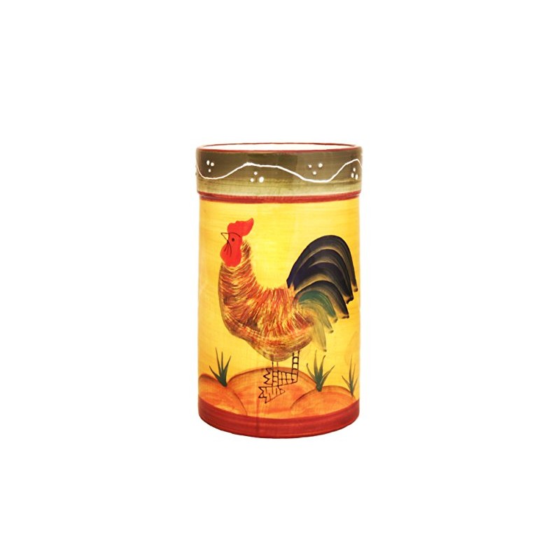 ACK Tuscany Sunshine Country Rooster Hand Painted Ceramic Utensil Jar,