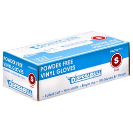 DISPOSABULL Small Powder-Free Disposable Vinyl Gloves, Box of 100