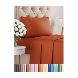 CGK Unlimited Twin XL Size 3 Piece Sheet Set - Comfy Breathable & Cooling Bed Sheets Set - Hotel Luxury Bedding for Women, Men, Kids & Teens - Deep Pockets, Easy-Fit, Soft and Wrinkle Free - Oeko-Tex - Terracotta