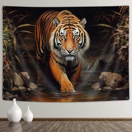 YDIDIAN Tiger Tapestry, Jungle King of The Forest Tiger Tapestry, Stream Side Majestic Tiger Art Aesthetics Wall Decor Tapestry Wall Hanging for Home College Dorm Living Room, Panels 80 x 60IN