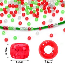 UPINS 1200Pcs Christmas Glitter Plastic Pony Beads Bulk for Necklace Bracelets Earrings Jewelry Making Christmas Party Decoration Supplies DIY Craft Hair Beads