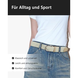 YOUCHAN Pack of 2 belts for men and women, elastic braided belt, 3.3 cm, stretch belt with adjustable, stretchy fabric belt, unisex, Black + Beige