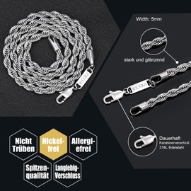 VEXXS Gold Chain Men's Cord Chain, 18 Carat Gold-Plated 3/4/5 mm Stainless Steel Necklace, Men's Chain, Gold Chain for Men, Women, Men, Boys, Jewellery Gift, 46-66 cm, Stainless Steel Gold