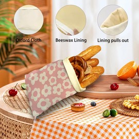 SINENRY 2 Pack Reusable Beeswax Bread Bags for Homemade Bread, Linen Bags for Sourdough, Gifts for Baker, Abstract Pink