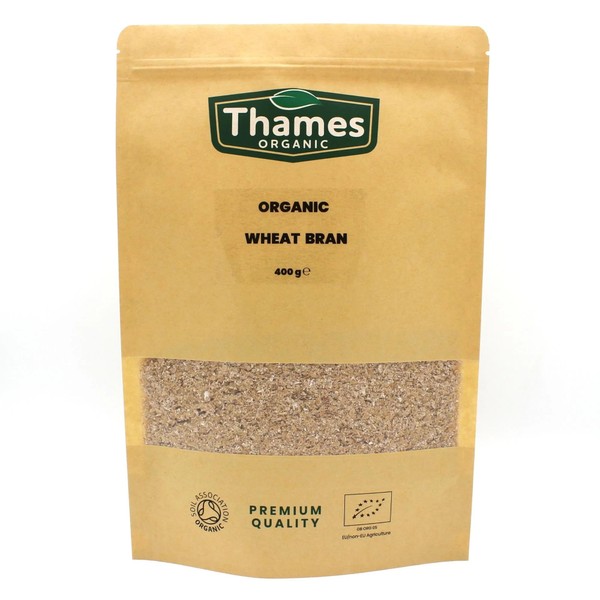 Organic Wheat Bran - No Additives, No Preservatives, Raw, Vegan, GMO Free, Certified Organic - Perfect for Baking and Adding to Smoothies - Thames Organic 400g