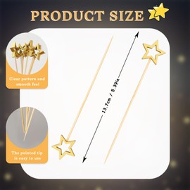 50PCS Gold Star Bamboo Cocktail Picks, 5.5 Inch Christmas Fancy Toothpicks for Appetizers, Long Decorative Cocktail Picks for Party Decoration, Appetizer Skewers for Charcuterie Sandwich Burgers Fruit