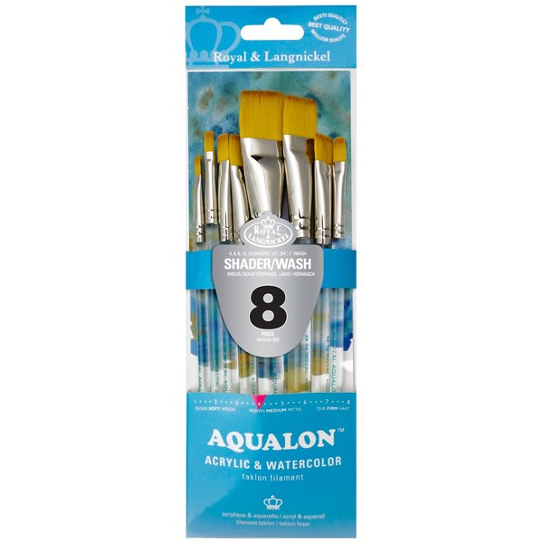 Aqualon Royal and Langnickel Short Handle Paint Brush Set, Flat and Shader, 8-Piece