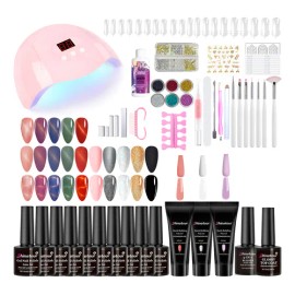 Kit Lampara Uña Uv Gel Esmaltes+ojo Gato Gel Polygel Acrílic