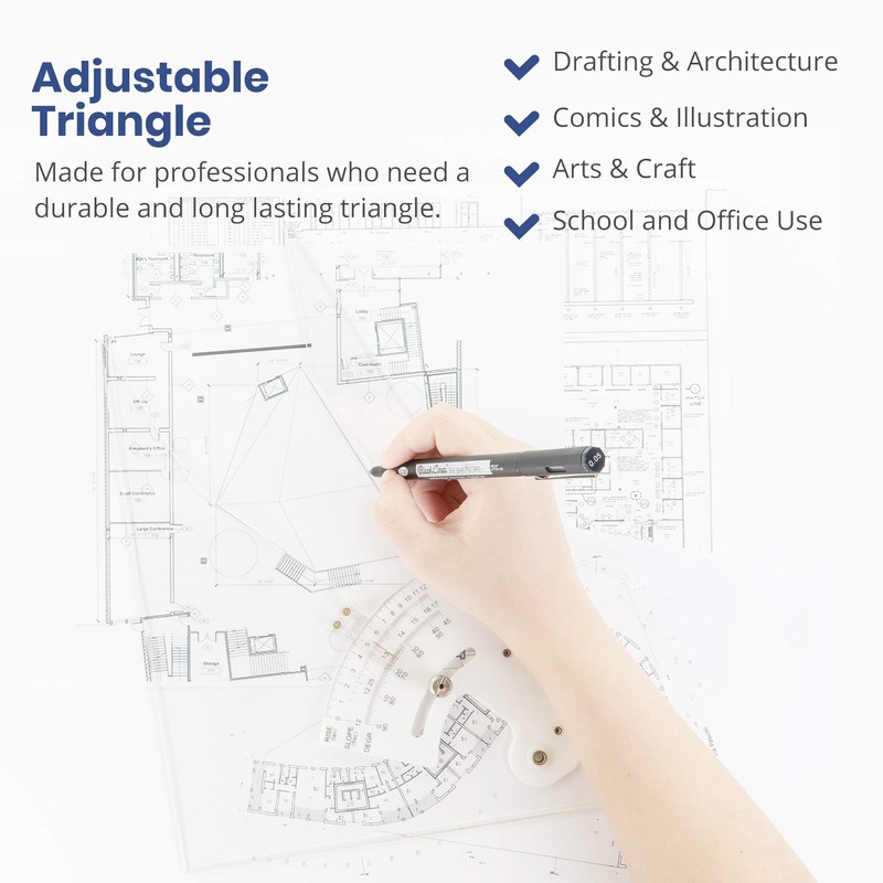 Pacific Arc Professional Adjustable Triangle Clear With Inking Edge 10"