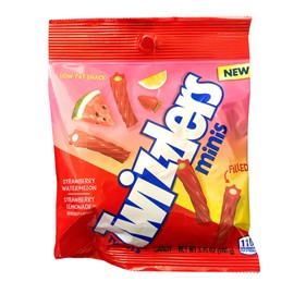 Twizzlers (1) Bag Twists Minis Filled - Strawberry Watermelon & Strawberry Lemonade Flavored Candy - Low Fat Snack 3.75 oz
