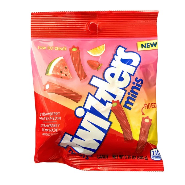 Twizzlers (1) Bag Twists Minis Filled - Strawberry Watermelon & Strawberry Lemonade Flavored Candy - Low Fat Snack 3.75 oz