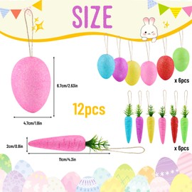 Jemmytu Easter Eggs for Hanging, Pack of 12 Styrofoam Eggs + Radish, Easter Decoration & Spring Decoration Made of Foam for Easter Bouquet, Crafts & Window Decoration - Lightweight Easter Eggs with
