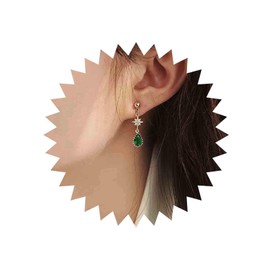 Aneneiceera Vintage Teardrop Emerald Earrings Gold Crystal Northstar Earrings Long Green Emerald Drop Earrings Emerald Gemstone Earrings Jewellery for Women and Girls, Metal